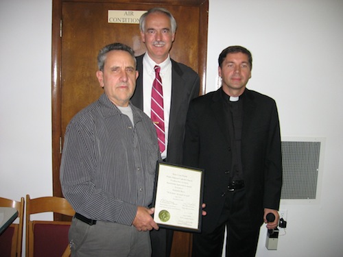 IMG_0818 Dominick Bucci (first from left) received the Stewardship Appreciation Award for his outstanding involvement in the rectory expansion project. Award was presented by Edward Obssuth, Chairman of the parish Committee with acknowledgement from Bishop, Anthony Mikovsky, Father Joseph Cyman, Pastor, and Al Katinsky, Chairman of Stewardship Committee. At the dinner Dominick Bucci commented the power point presentation of several pictures that were taken during the construction time.